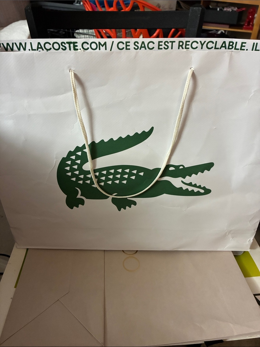 Lacoste White Tote with Green Crocodile Logo
